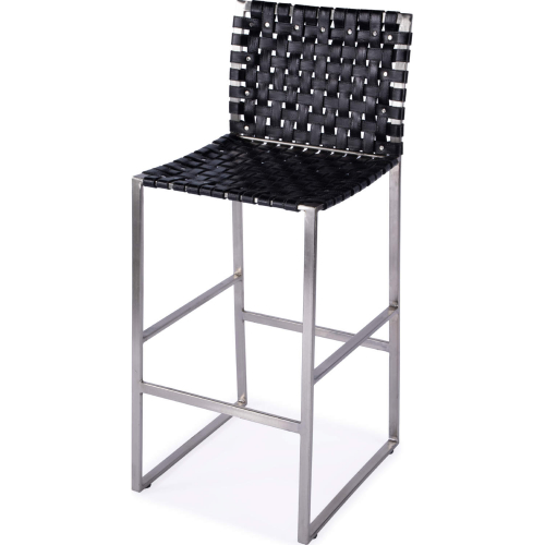 Urban 28" Bar Stool in Black Woven Leather & Silver Iron
