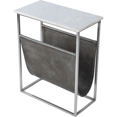 Koler Magazine Side Table in Marble, Leather & Metal