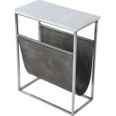 Koler Magazine Side Table in Marble, Leather & Metal