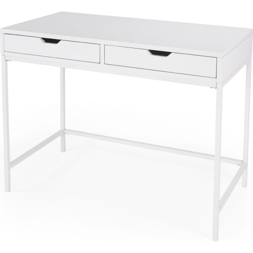 Belka 2 Drawer Desk in Gloss White Wood & Iron