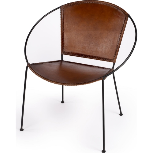 Milo Accent Chair in Brown Leather & Metal