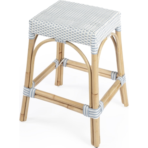 Robias Counter Stool in Twilight Blue & White Poly & Rattan