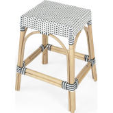 Robias Counter Stool in Navy Blue & White Poly & Rattan