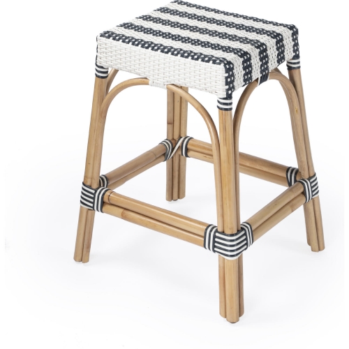 Robias Counter Stool in Navy Blue & White Poly & Rattan