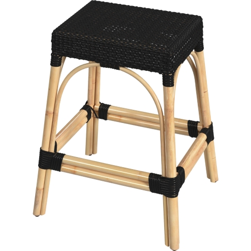 Tobias 24.5"H Counter Stool in Black Poly & Rattan