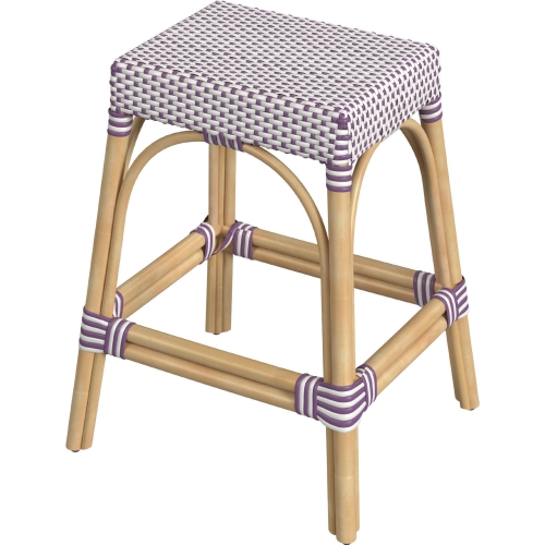 Tobias 24.5"H Counter Stool in White & Purple Poly & Rattan
