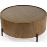 Tori Round Coffee Table in Mindi Wood & Black Metal
