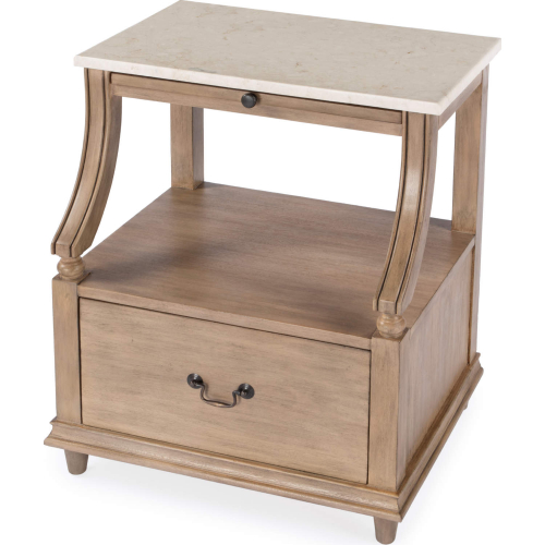 Mabel 1 Drawer Nightstand in Tan Wood & Ivory Marble
