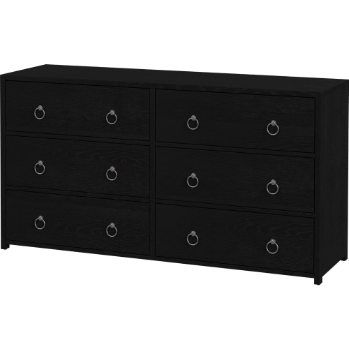 Lark 60" 6 Drawer Dresser in Distressed Washed Black Wood