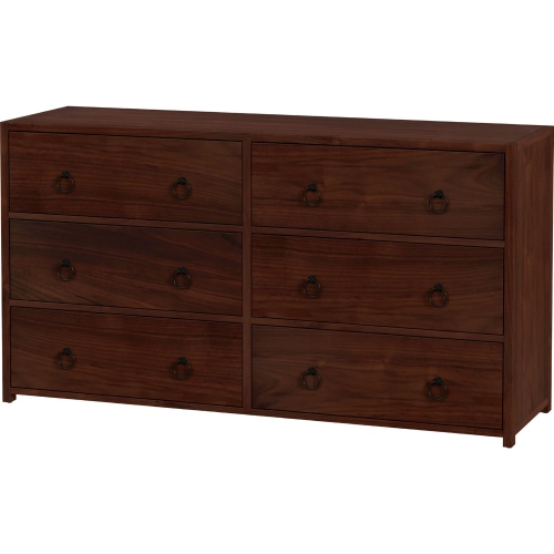 Lark 60" 6 Drawer Dresser in Distressed Brown Wood