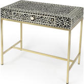 Perilla Writing Desk in Black & White Bone Inlay