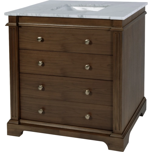 Hanson 36" Single Sink Bathroom Vanity Set in Marble & Walnut Finish Wood