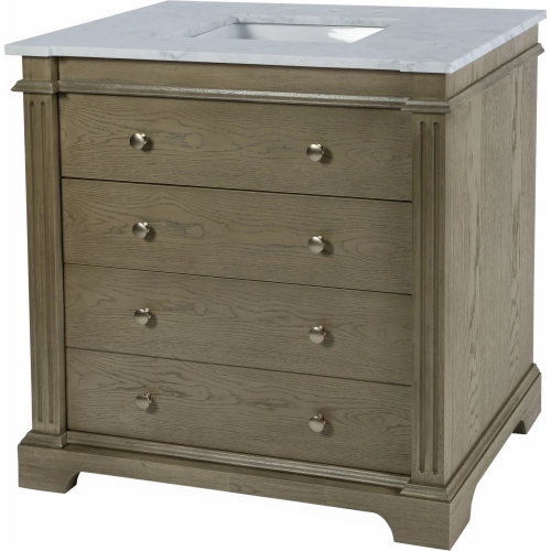 Hanson 36" Single Sink Bathroom Vanity Set in Marble & Light Oak Finish Wood