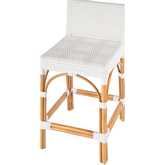 Serienna Low Back Counter Stool in White PE Rattan & Natural Rattan