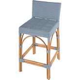 Serienna Low Back Counter Stool in Baby Blue PE Rattan & Natural Rattan