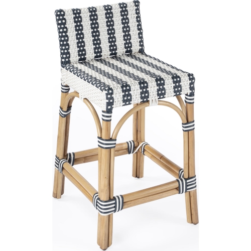 Serienna Low Back Counter Stool in Blue & White PE Rattan & Natural Rattan