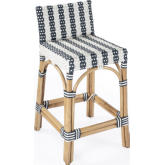 Serienna Low Back Counter Stool in Blue & White PE Rattan & Natural Rattan