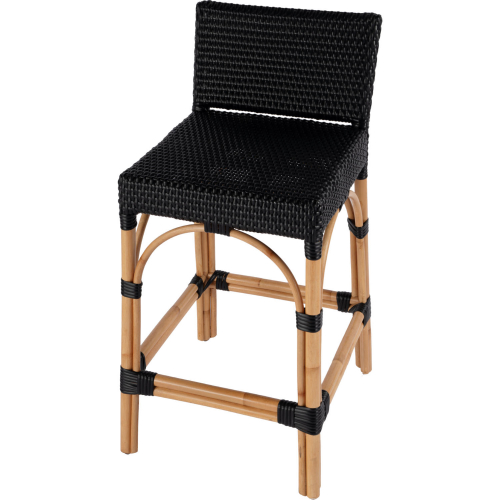 Serienna Low Back Counter Stool in Black PE Rattan & Natural Rattan