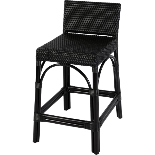 Serienna 24.5" Low-Back Counter Stool in Black PE Rattan & Black Rattan