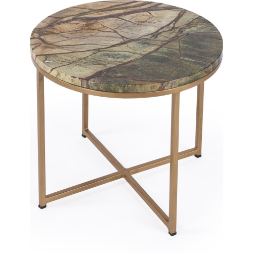 Giovanniya Side Table in Green & Brown Marble & Gold