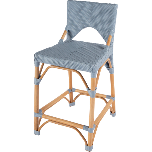 Creanly Counter Stool in Rattan with Baby Blue Poly