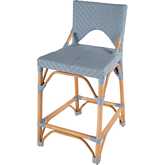 Creanly Counter Stool in Rattan with Baby Blue Poly