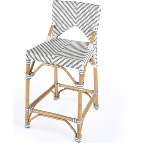 Creanly Counter Stool in Rattan with Gray & White Poly