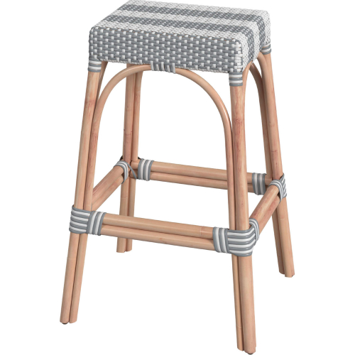 Robias 30" Bar Stool in Gray & White Stripe PE Rattan & Natural Color Rattan