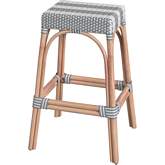 Robias 30" Bar Stool in Gray & White Stripe PE Rattan & Natural Color Rattan