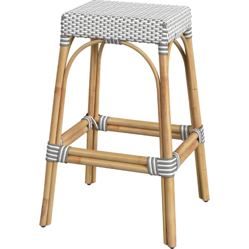 Robias 30" Bar Stool in Gray & White Dot PE Rattan & Natural Color Rattan