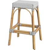 Robias 30" Bar Stool in Gray & White Dot PE Rattan & Natural Color Rattan