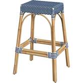 Robias 30" Bar Stool in Blue & White Dot PE Rattan & Natural Color Rattan