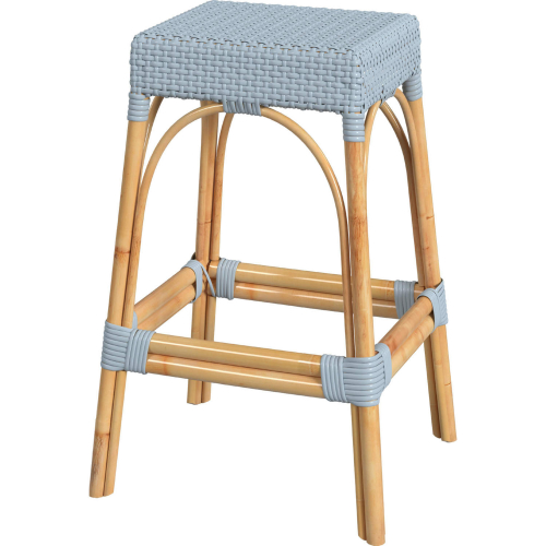 Robias 30" Bar Stool in Baby Blue PE Rattan & Natural Color Rattan