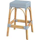 Robias 30" Bar Stool in Baby Blue PE Rattan & Natural Color Rattan