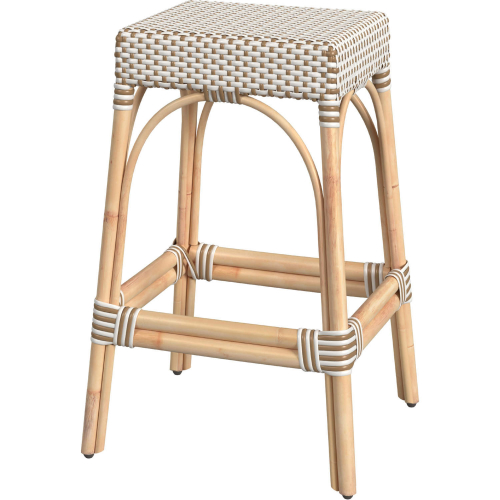 Robias 30" Bar Stool in White & Tan Dot & Natural Rattan