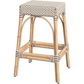 Robias 30" Bar Stool in White & Tan Dot & Natural Rattan