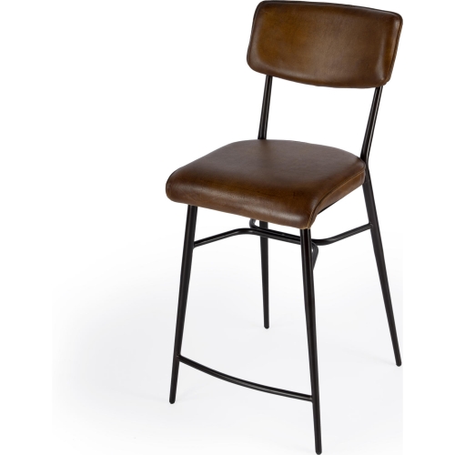 Odessa Square Counter Stool in Brown Leather