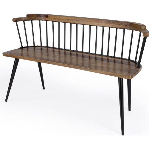 Tempe Spindle Back Bench in Mango Wood & Black Iron