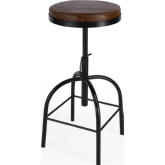 Clyde Adjustable Bar Stool in Brown Leather & Black Metal