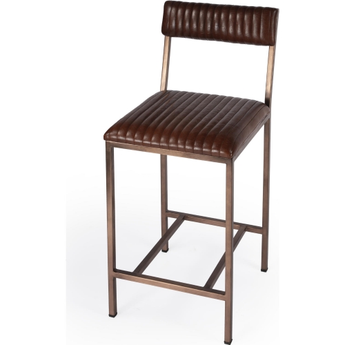 Houston 24" Counter Stool in Brown Leather & Black Iron