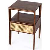Vardo 1 Drawer Nightstand in Brown Wood & Cane