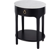 Ellen 1 Drawer Nightstand in White Oval Marble & Black Wood