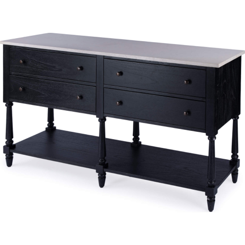 Danielle 65" 4 Drawer Sideboard in Off White Marble & Washed Black Finish Wood
