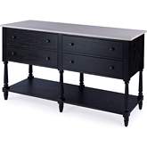 Danielle 65" 4 Drawer Sideboard in Off White Marble & Washed Black Finish Wood