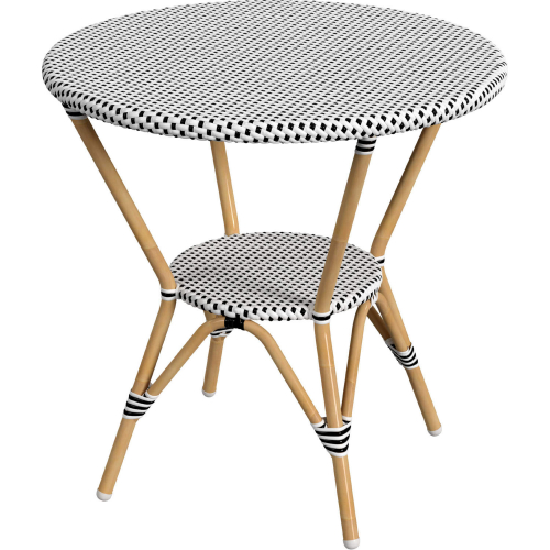 Tobias Outdoor 30" Round Bistro Table in Black & White PE Rattan & Rattan Color Aluminum