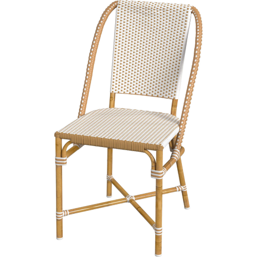 Tobias Outdoor Dining Chair in Beige & White PE Rattan & Rattan Color Aluminum