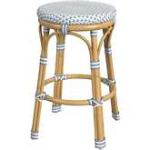 Tobias Outdoor Backless Counter Stool in Blue, White & Natural Rattan