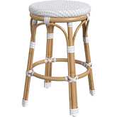 Tobias Outdoor Backless Counter Stool in White & Natural Rattan