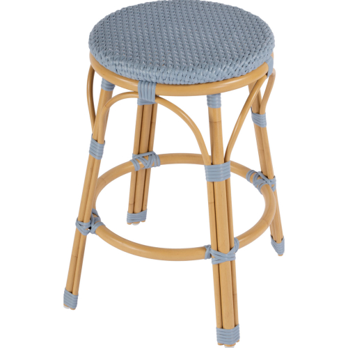 Tobias Outdoor Backless Counter Stool in Baby Blue & Natural Rattan