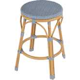 Tobias Outdoor Backless Counter Stool in Baby Blue & Natural Rattan